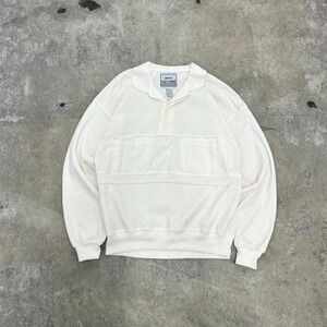 Vintage 70's Hukapoo Huk-A-Poo Mens Cream 1/4 Button Pullover Sweatshirt Size M